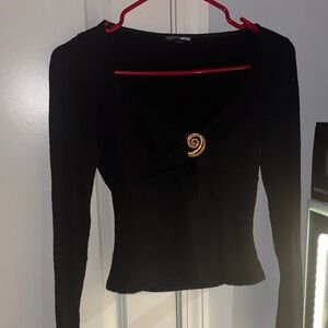 Fashion Nova Black Top with Gold Swirl